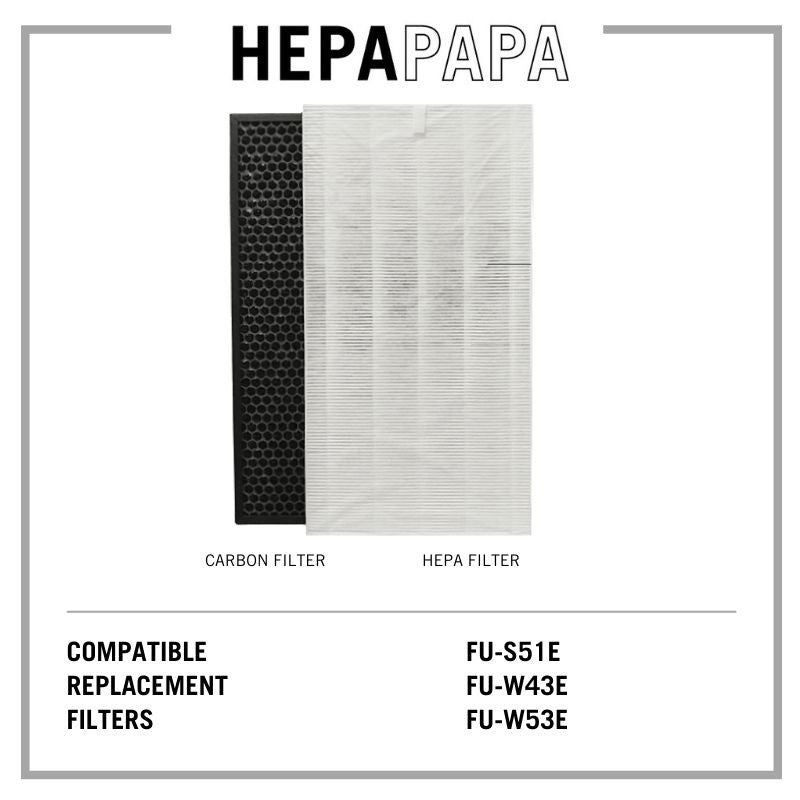Sharp FU-S51E / FU-W43E / FU-W53E / FU-S40E Compatible HEPA & Carbon Filters [Free Alcohol Swab] [HEPAPAPA]