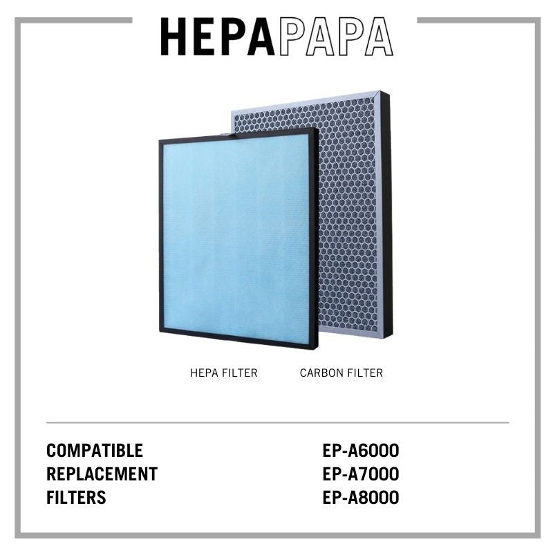 Hitachi EP-A6000/EP-A7000/EP-A8000 Compatible HEPA & Activated Carbon Filters [Free Alcohol Swab] [HEPAPAPA]