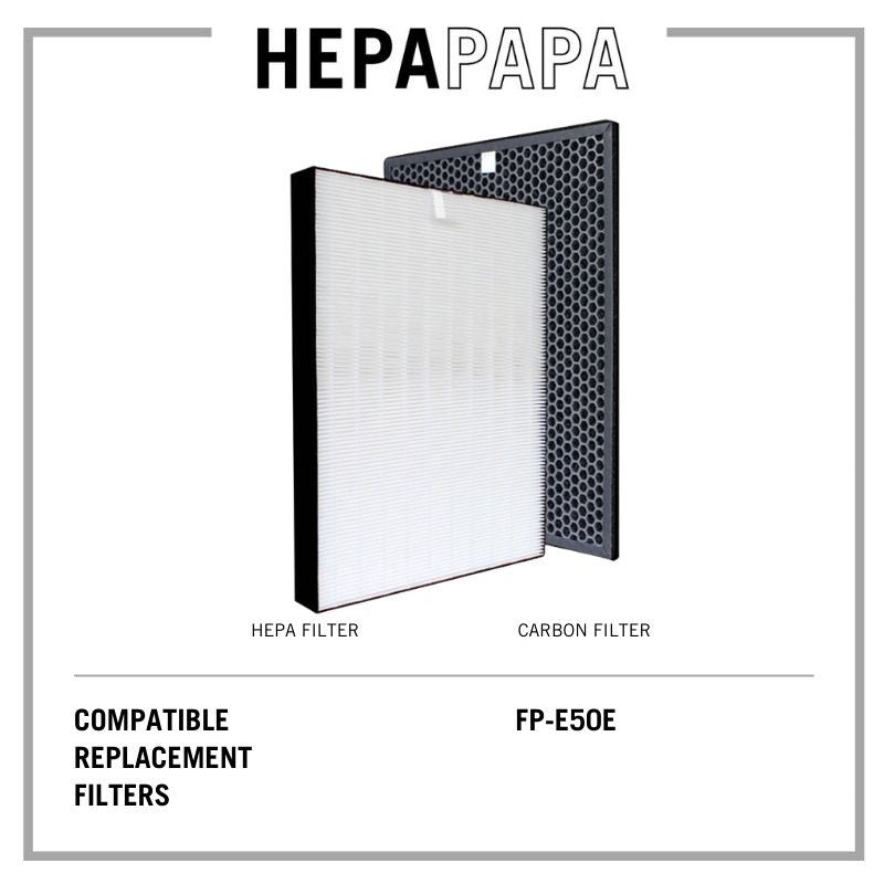 Sharp FP-E50E (FZ-E50HFE/FZ-E50DFE) Compatible Replacement HEPA and Carbon Filters [Free Alcohol Swab] [HEPAPAPA]