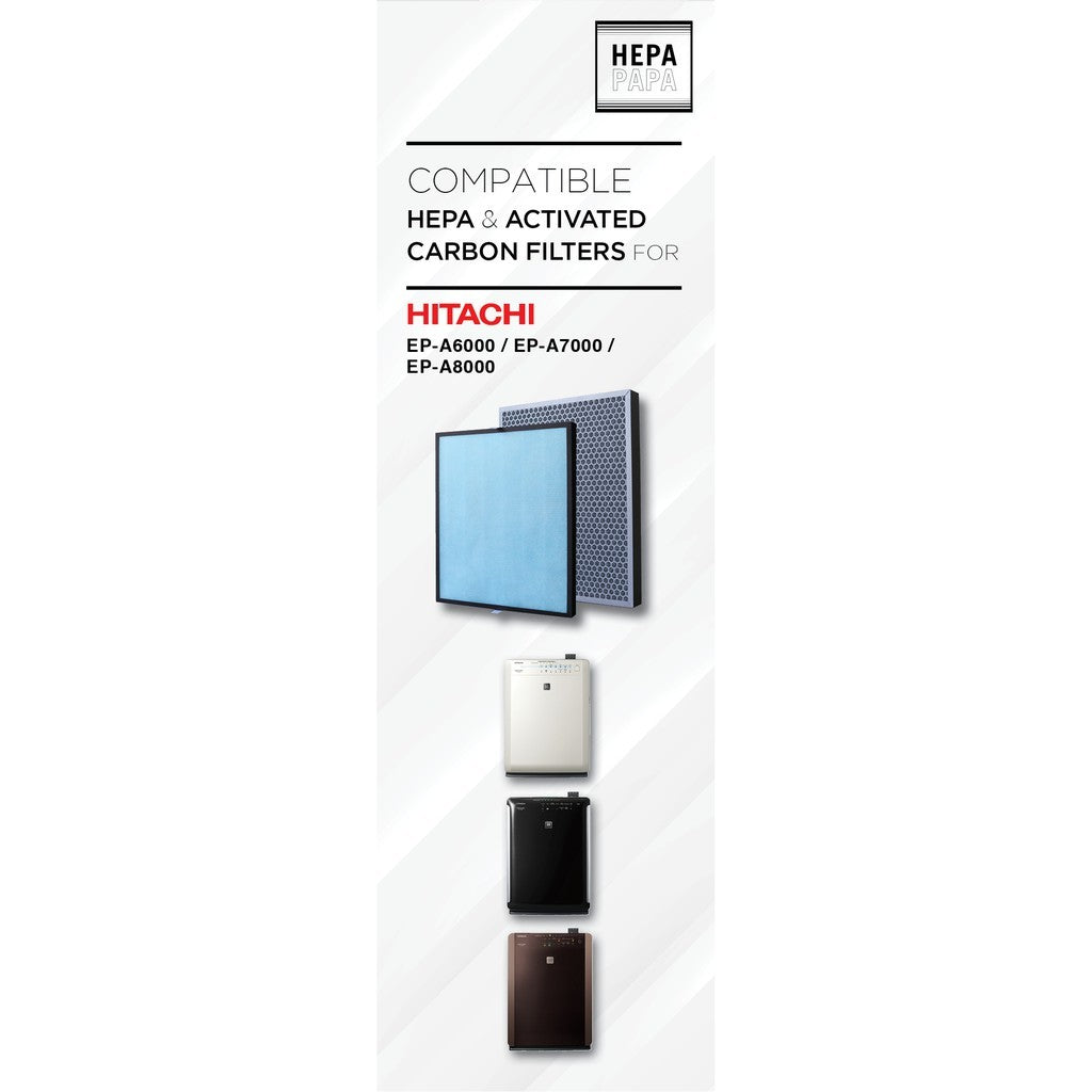 Hitachi EP-A6000/EP-A7000/EP-A8000 Compatible HEPA & Activated Carbon Filters [Free Alcohol Swab] [HEPAPAPA]