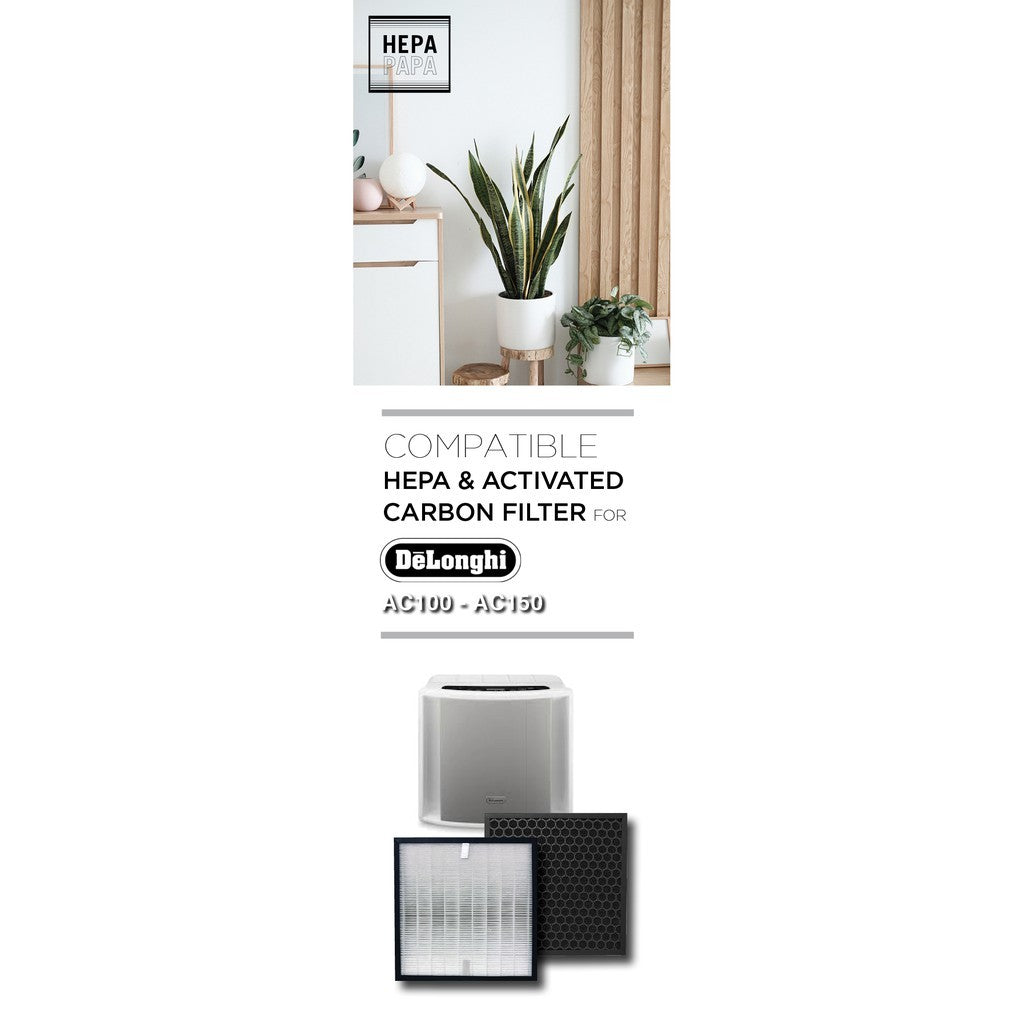 Delonghi AC100 - AC150 Compatible HEPA & Activated Carbon Filter [HEPAPAPA][7 Days Warranty][Free Alcohol Swab]
