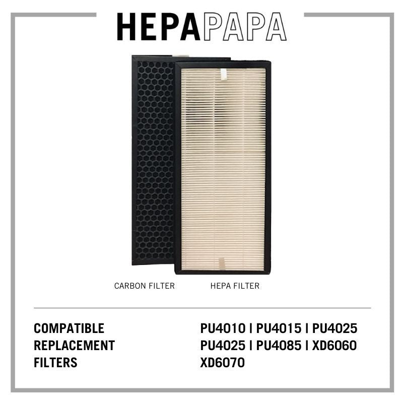TEFAL PU4010/PU4015/PU4020/PU4025 Filter Models XD6070 & XD6060 Compatible Replacement HEPA & Carbon Filters [HEPAPAPA]