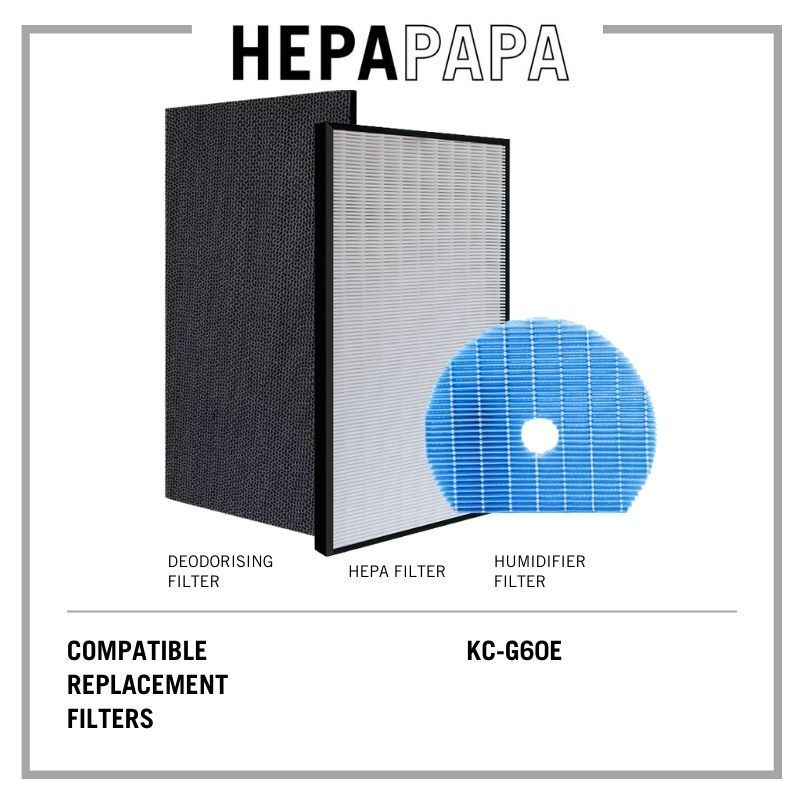 Sharp KC-G60E - FZ-D60HFE / FZ-G60DFE / FZ-G60MFE Compatible Replacement Filters [Free Alcohol Swab] [HEPAPAPA]